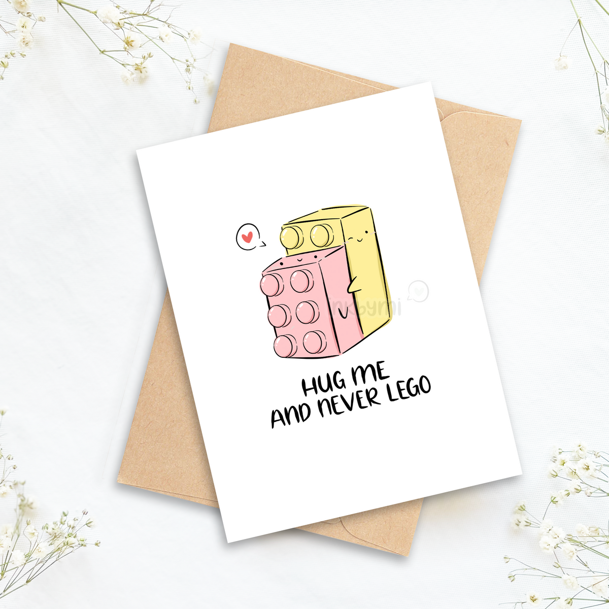 Hug Me and Never Lego Greeting Card inkbymi